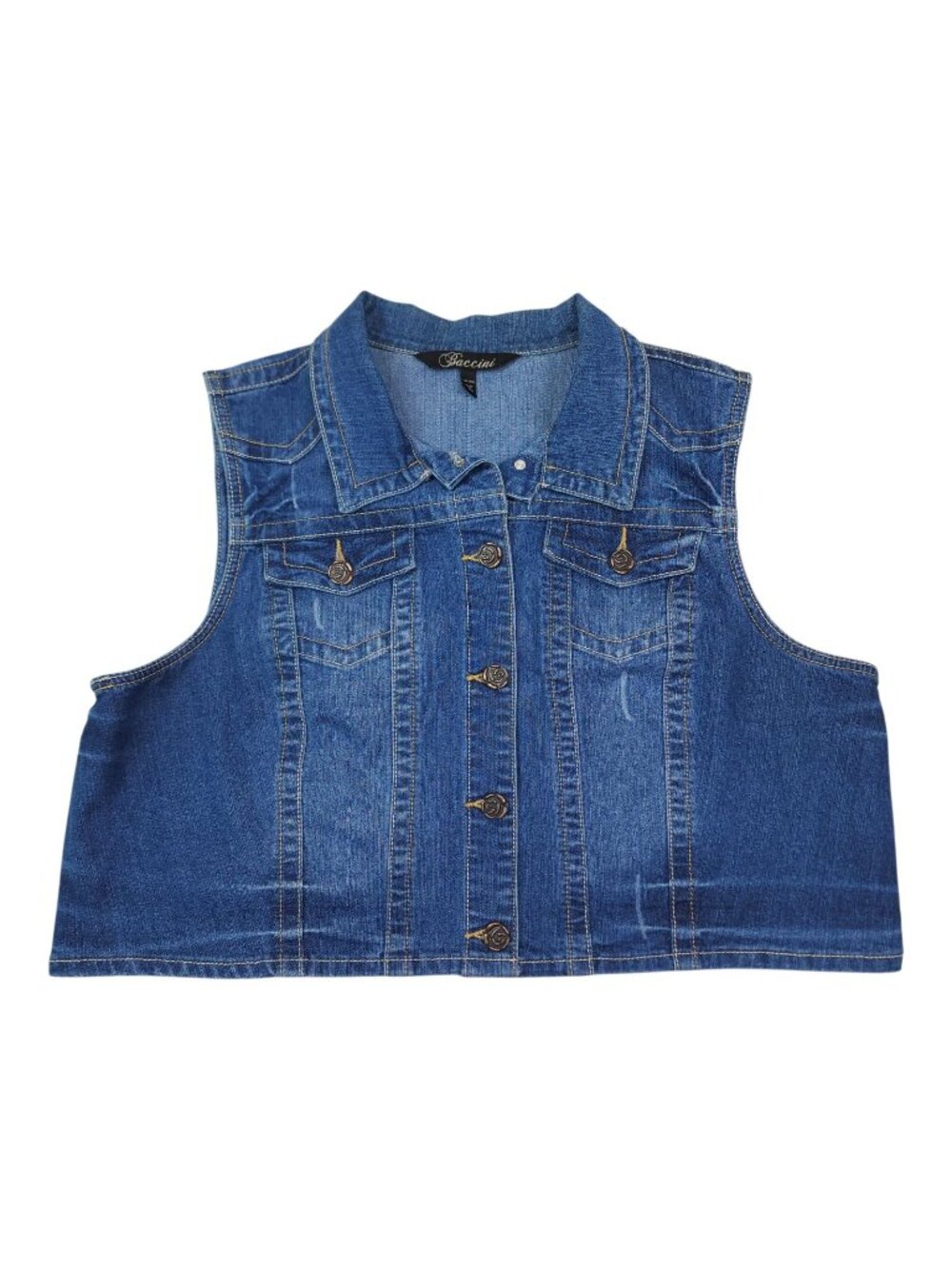 Baccini Womens Denim Vest Size 18/20W Blue Sleeveless Button Up Jean Jacket